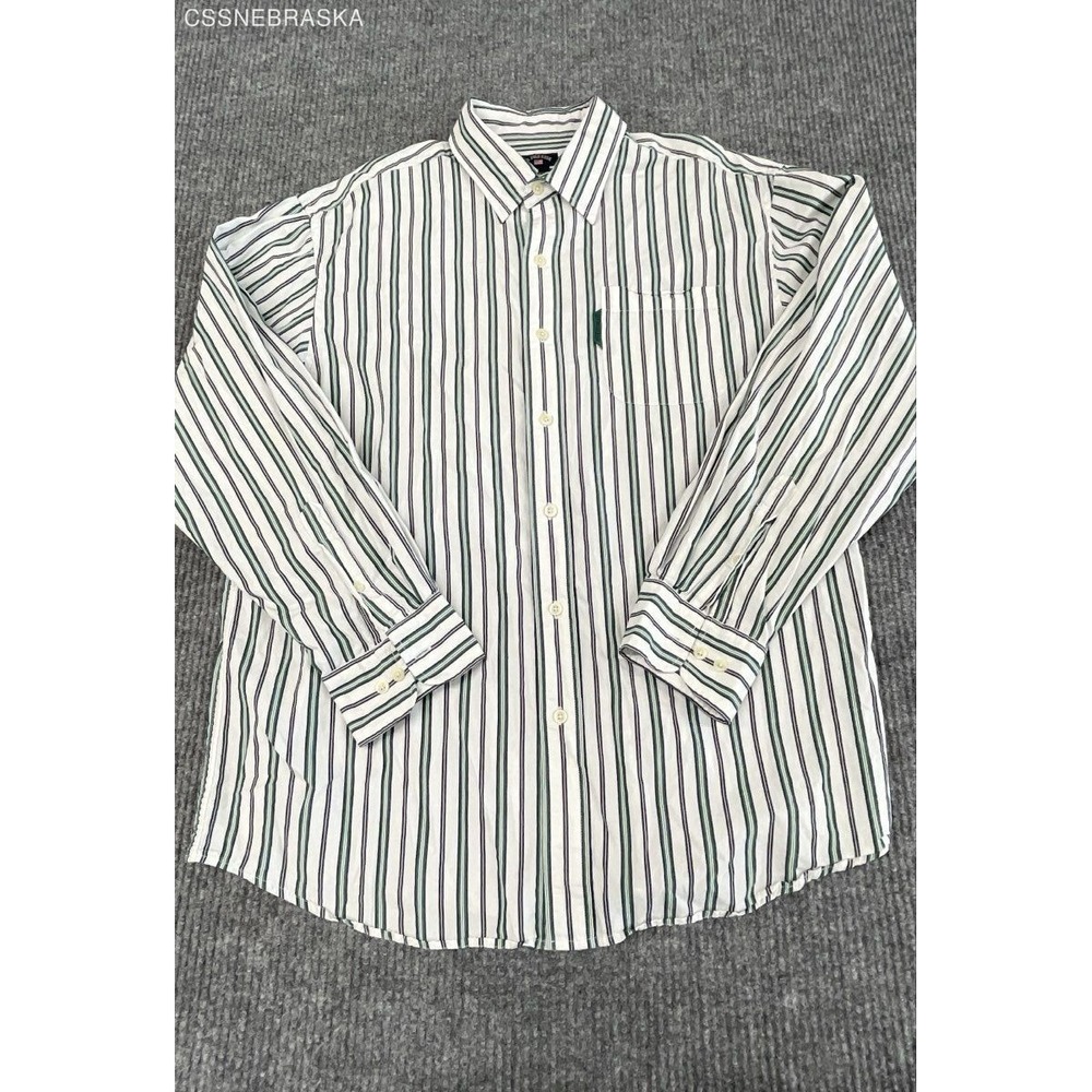 U.S. Polo Assn Men's White Green Navy Striped Long Sleeve Button Down Shirt Sz L